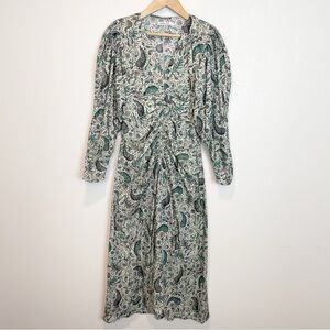 Maria Cher Alicante Belen Maxi Dress Ruched Floral Paisley Print Size XS